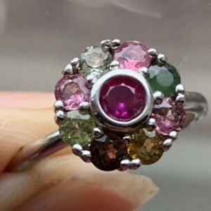 Natural Multicolor Tourmaline Spinning Silver Ring New